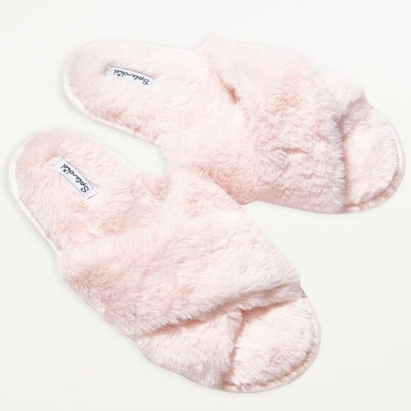 NWT SPLENDID Faux Fur Crossover Slippers M/L - Picture 1 of 6